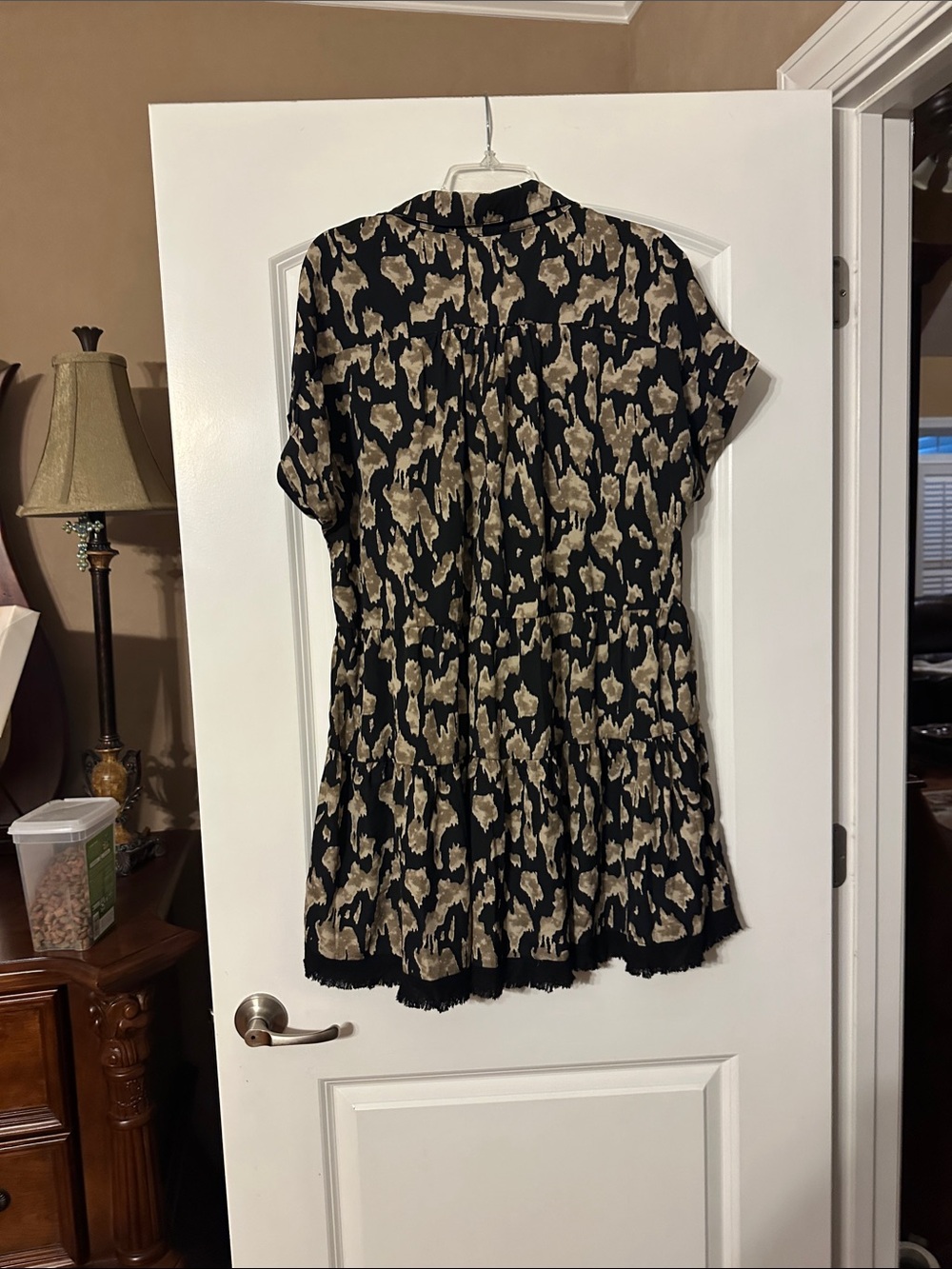 Umgee Black and Tan Animal Print Tiered Midi Dress